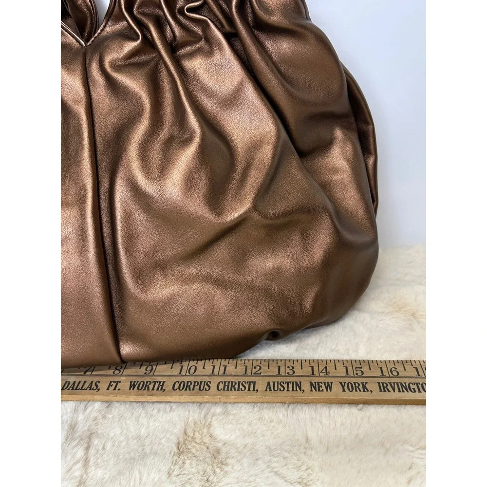 JM Metallic Bronze Slouchy Hobo Bag Braided Handle Pleated Tote